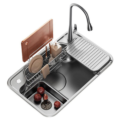 2024 Stainless Steel Sink z 2 kluczami pianinowymi Led Waterfall Faucet Duży jeden otwór Bionic Honeycomb Black Wash Ba