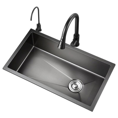 2024 Stainless Steel Sink z 2 kluczami pianinowymi Led Waterfall Faucet Duży jeden otwór Bionic Honeycomb Black Wash Ba