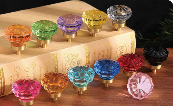GRH Cabinet Brass Handles Transparent Champagne Gold Crystal Handles Creative Bedroom Wardrobe Dressing Table Drawer Knobs