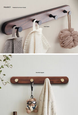 GRH Wholesale Wood Aluminum 1/4/5/6/8 Hooks Clothes and for Coat Hook Towel Coat Hanging Wall Hook